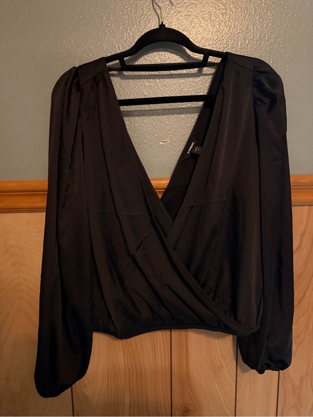 Express Black Wrap Blouse with V-Neck